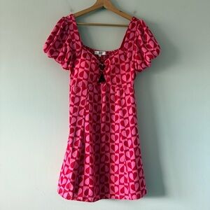 Y2K Empire Waist Puff Sleeve Hearts Valentines Day Babydoll Mini Dress Sz Small